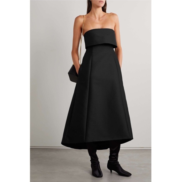 TOTEME A-Line Wool Cotton Dress Strapless Gown in Black Size 34 / US 2 - Picture 7 of 12